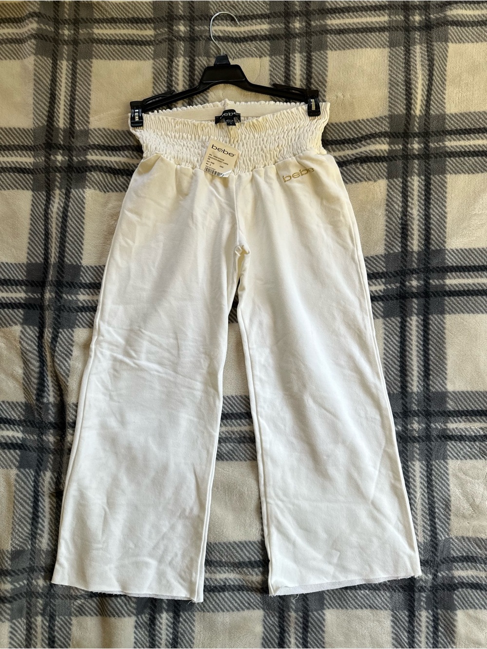 bebe White/Off-white Smocked-Waist Wide Leg Capri Pants NWT